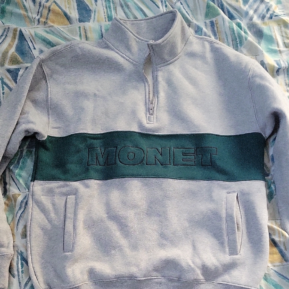 Monet Men's Zip-Up Sweater in Gray and Green
